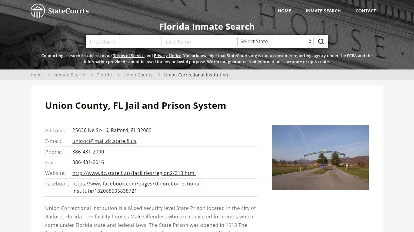 Union Correctional Institution Inmate Records Search, Florida - StateCourts