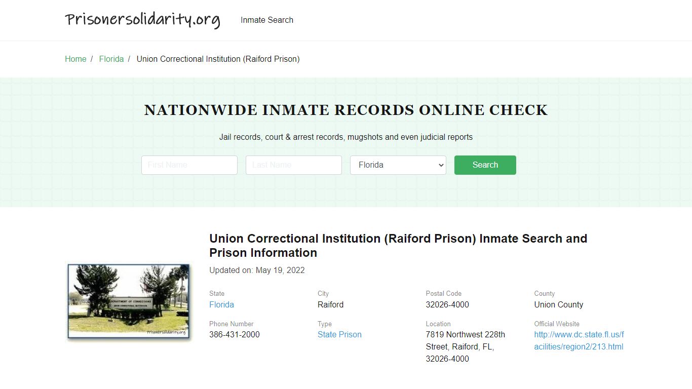 Union Correctional Institution (Raiford Prison) Inmate Search ...