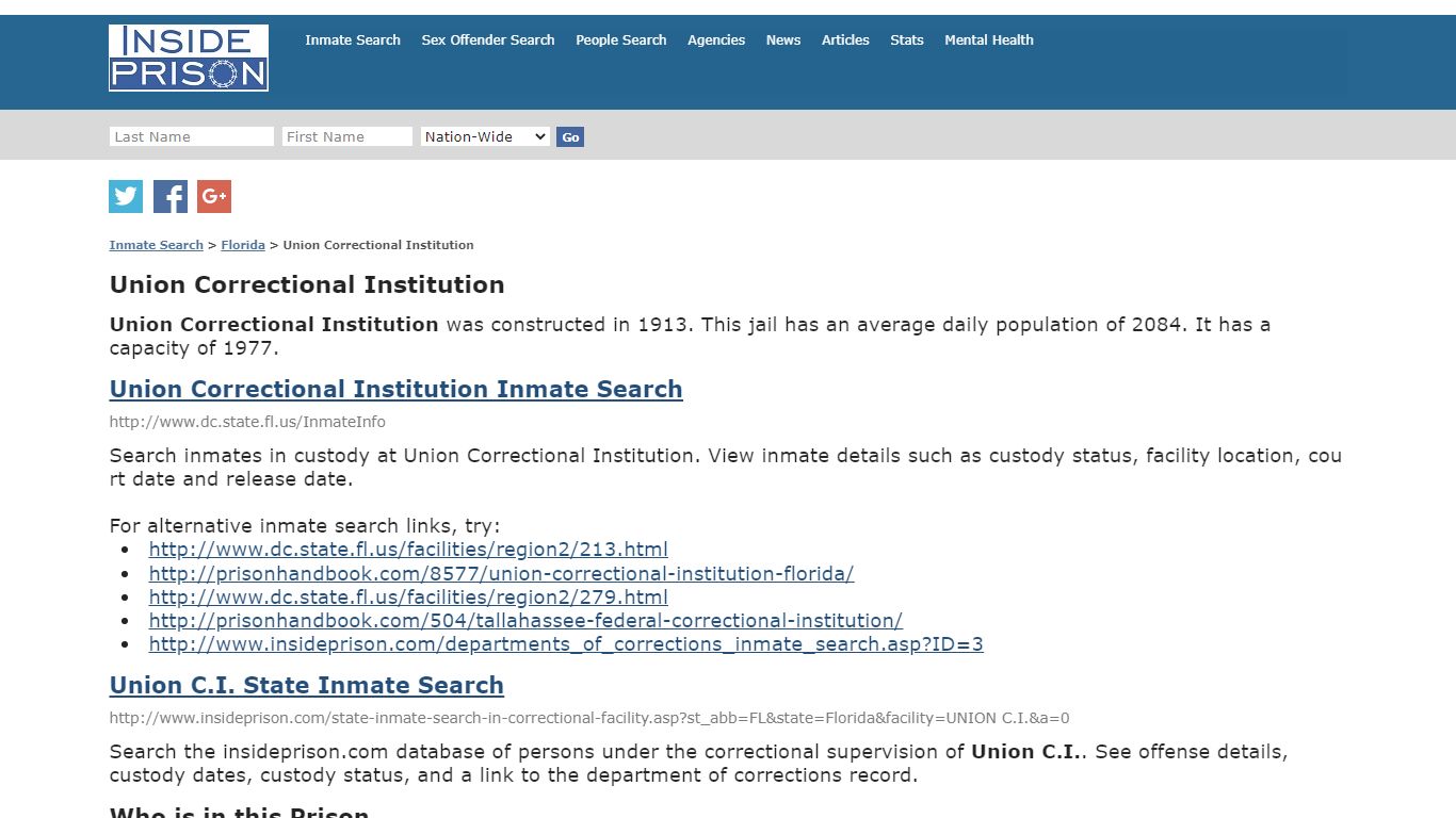 Union Correctional Institution - Florida - Inmate Search - Inside Prison